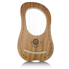 "OW" Lyre Harp 10 Metal String Wooden Saddle Mahogany Lye Harp with Tuning Wrench and Lyre Harp Bag
