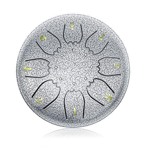 "OcarinaWind" 6.3 Inch C Major Steel Tongue Drum Silver 8 Notes with Elegant Quality Drum Bag and Couple of Mallets,Easy to Learn,Wonderful Gift Idea,Titanium Steel Alloy