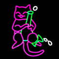 "OW" LED Neon Cat Sign, Pink and Green Bar Decor Light, Drinking Cat Wall Art for Home and Party,16.5 * 12.8 Inch