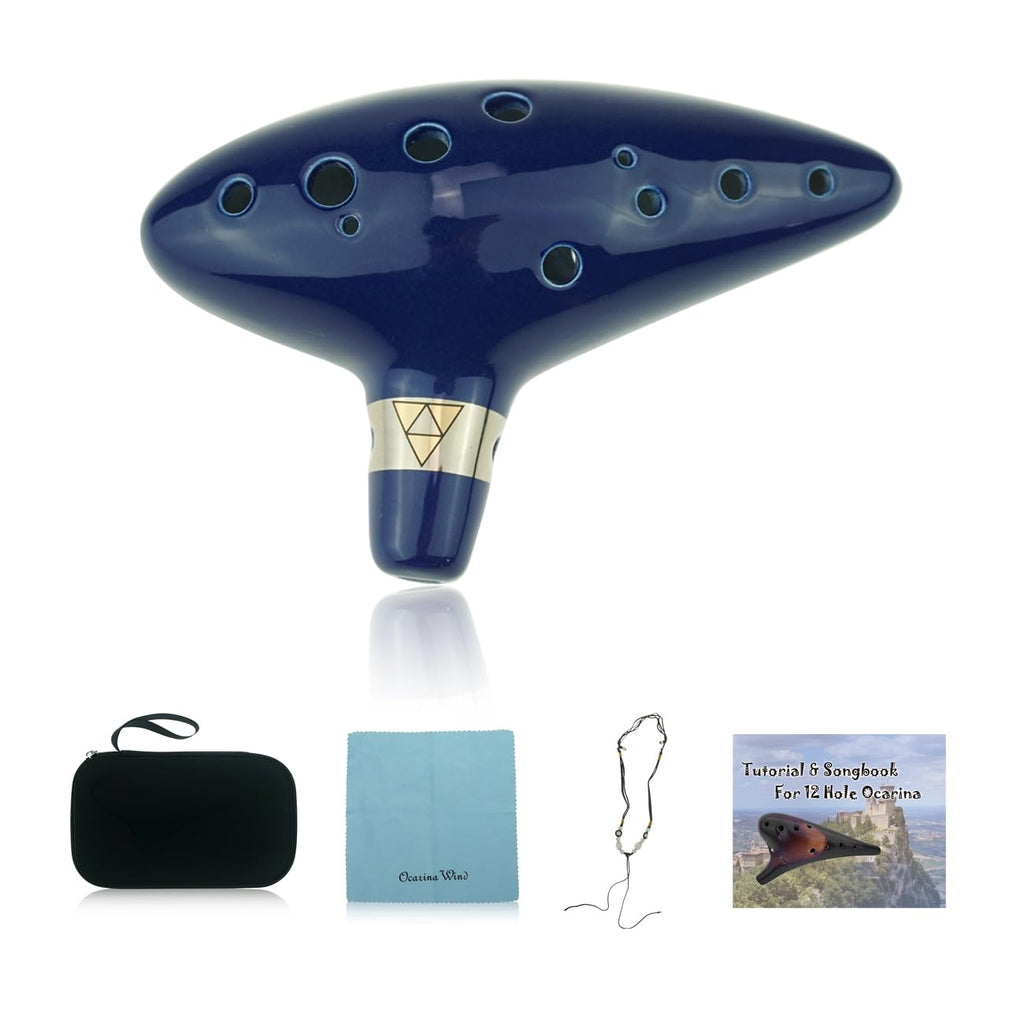 12 Hole Ocarina - Ceramic Flute in Dark Blue and C Major Tuning, Gift Idea