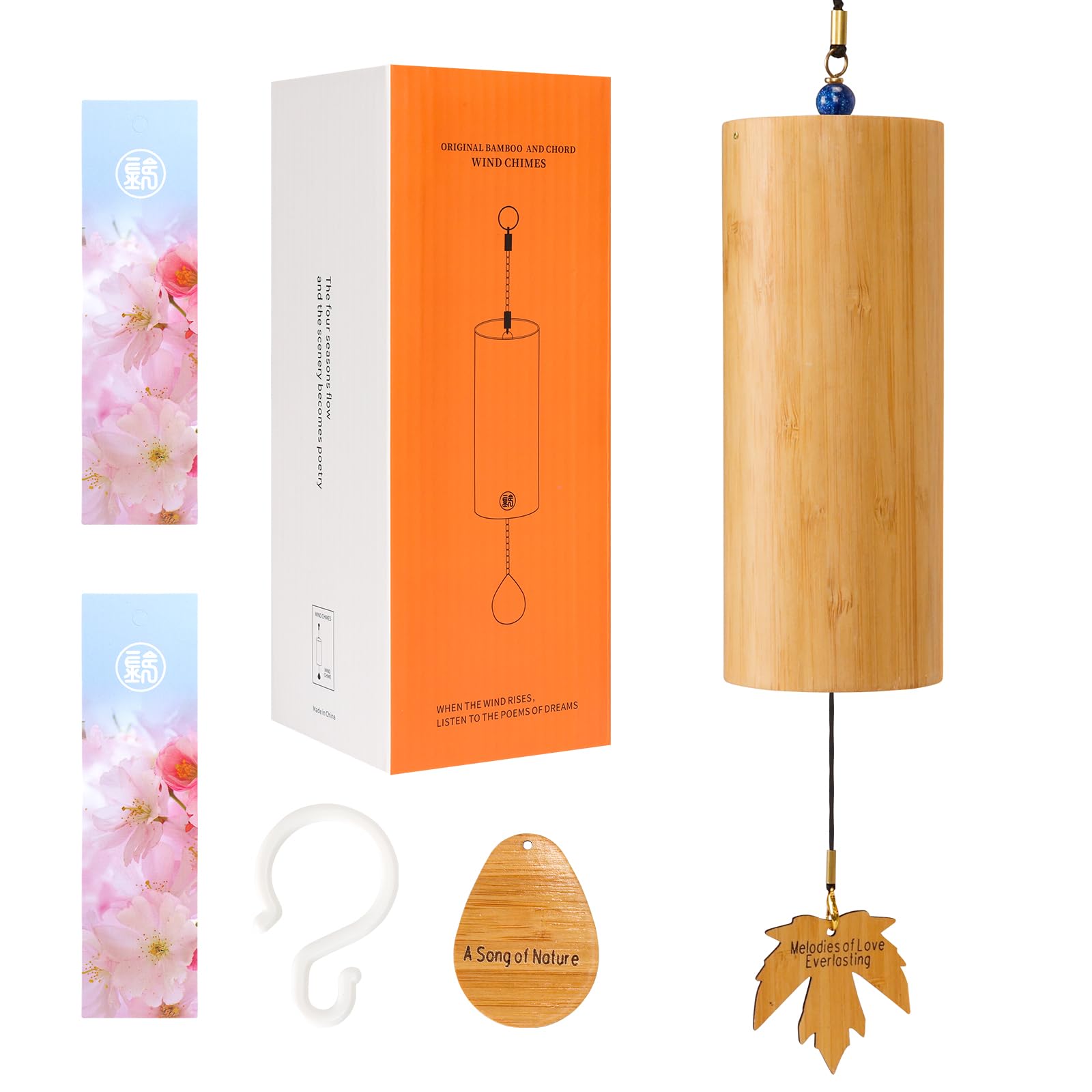 OcarinaWind Outdoor Bamboo Wind Chimes, Small Wooden Handcrafted Chime