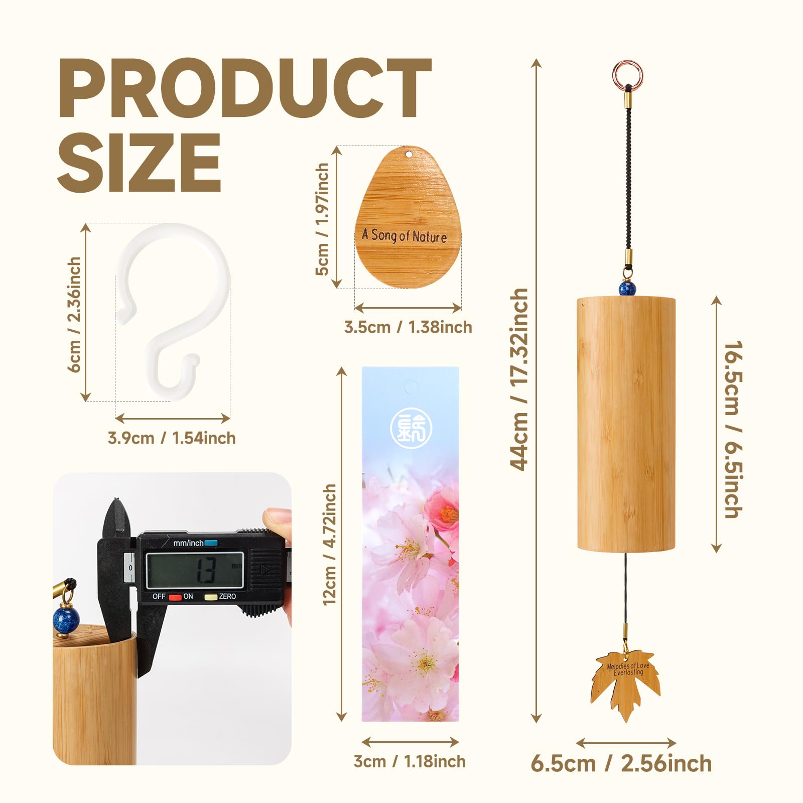 OcarinaWind Outdoor Bamboo Wind Chimes, Small Wooden Handcrafted Chimes with Calming Deep Tones & Natural Beautiful (C Major) Sound, Home Decor Gift Idea, Idea