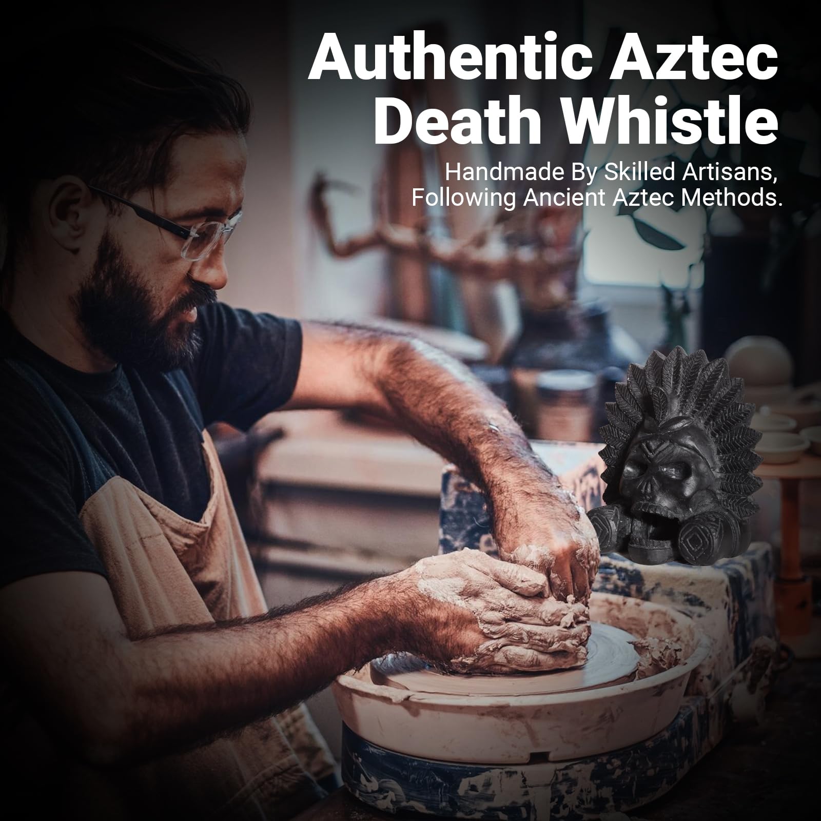 “OW” Aztec Death Whistle - Produces Loud Human-like Screams at high Decibels, 126+ Decibels Loud,Self Defense Whistle, Great Gift Idea (Black)