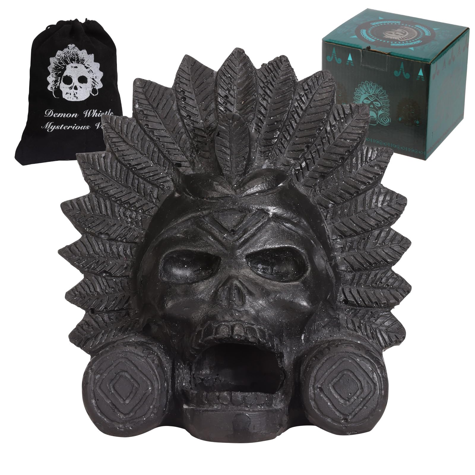 “OW” Aztec Death Whistle - Produces Loud Human-like Screams at high Decibels, 126+ Decibels Loud,Self Defense Whistle, Great Gift Idea (Black)