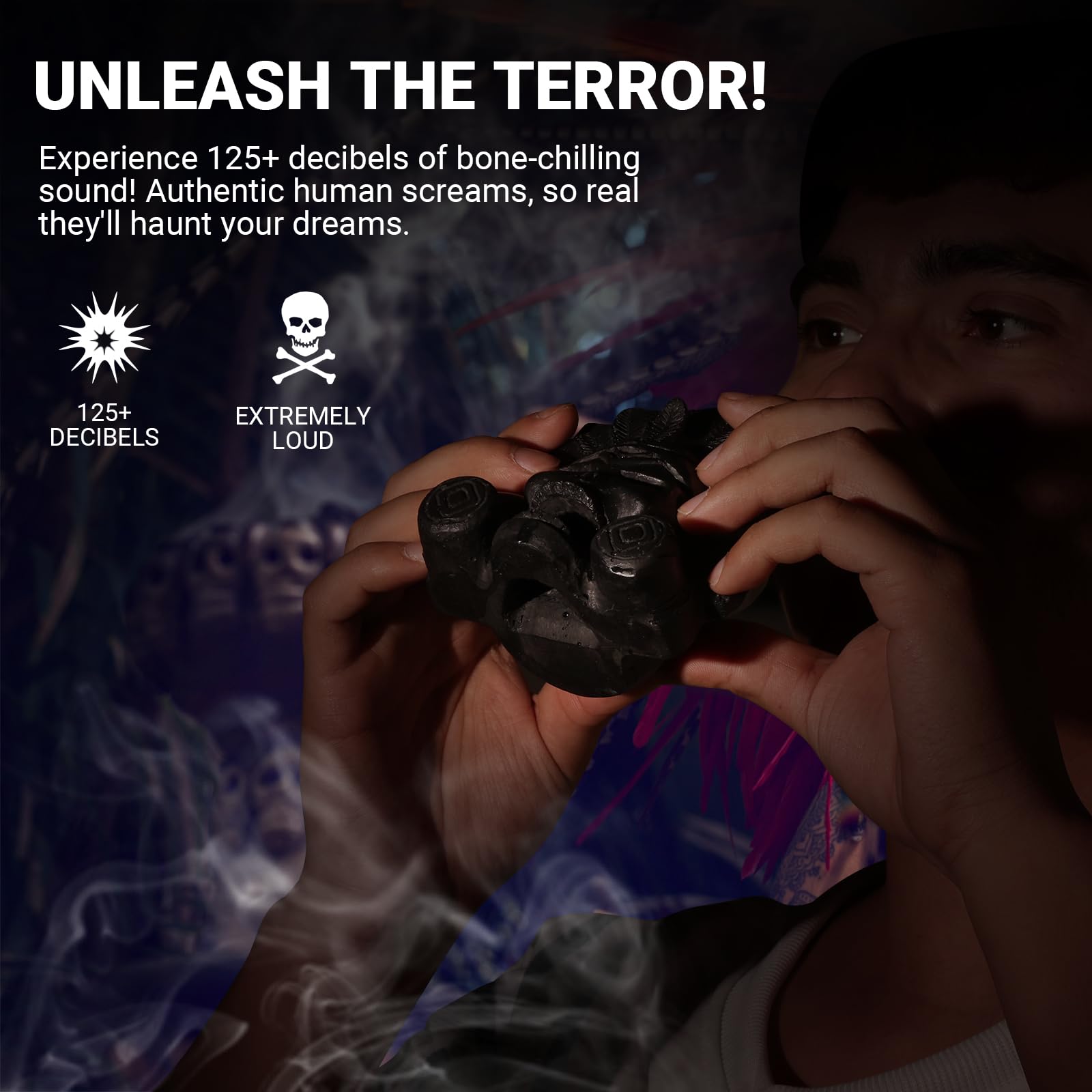 “OW” Aztec Death Whistle - Produces Loud Human-like Screams at high Decibels, 126+ Decibels Loud,Self Defense Whistle, Great Gift Idea (Black)