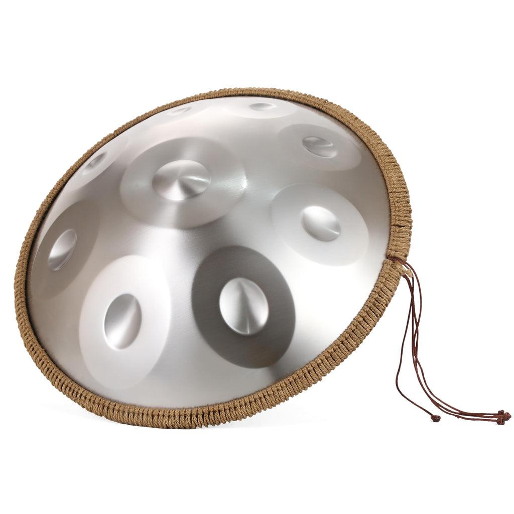 "OW" hand pan in D Minor 9 notes steel hand drum + Soft Hand Pan Bag, Silver,22 inches 432HZ