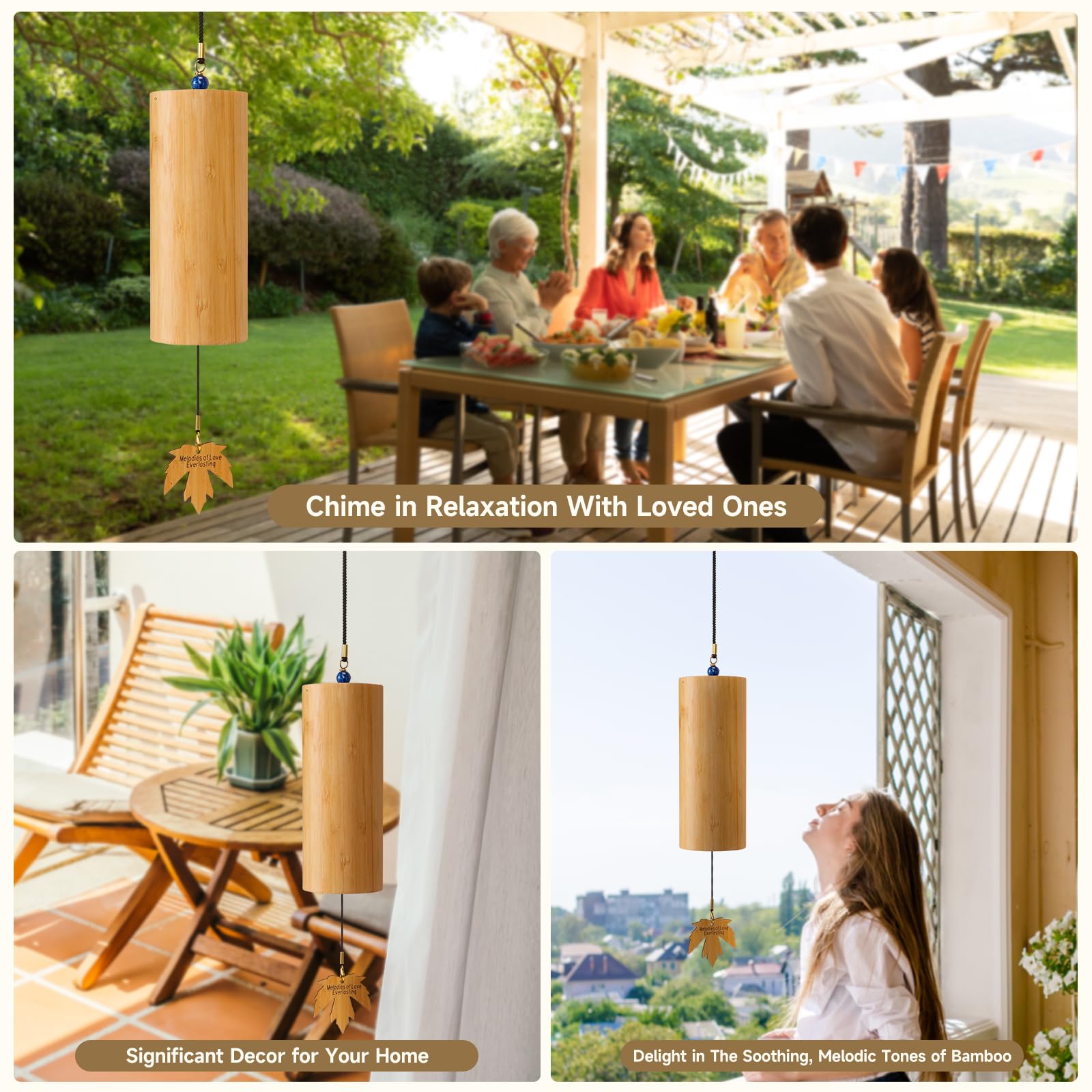 OcarinaWind Outdoor Bamboo Wind Chimes, Small Wooden Handcrafted Chimes with Calming Deep Tones & Natural Beautiful (C Major) Sound, Home Decor Gift Idea, Idea