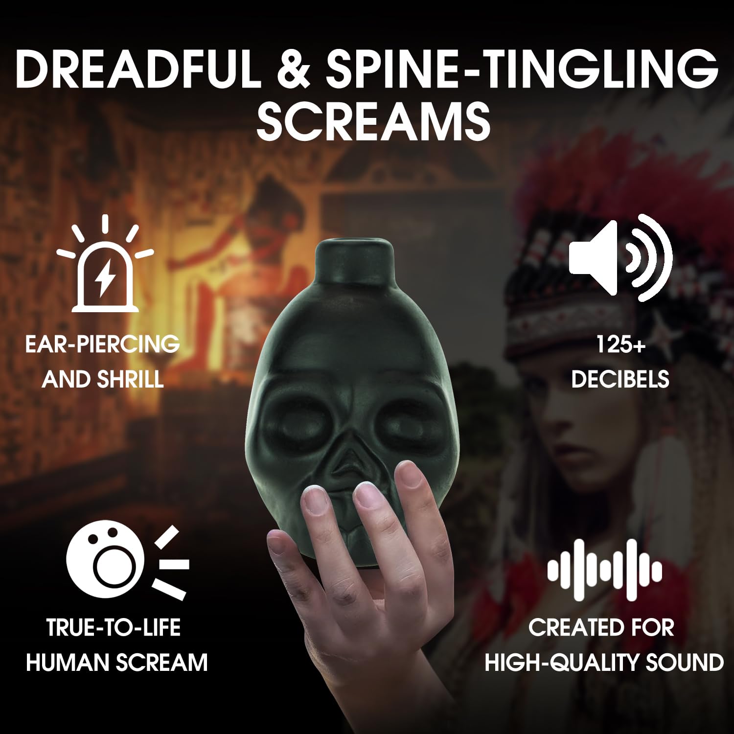 “OW” Screaming Black Skull Whistle, Aztec Death Whistle, Gift Idea