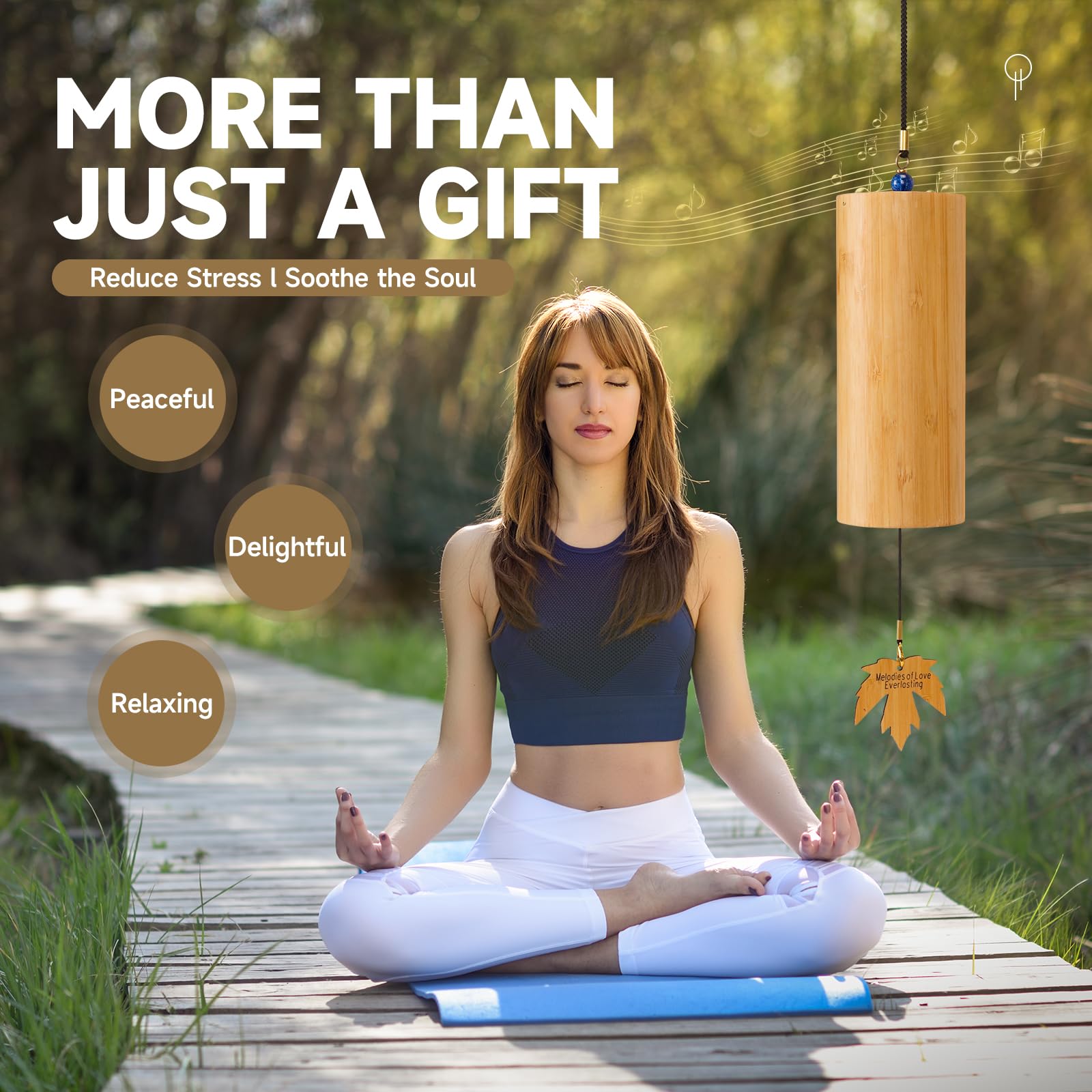 OcarinaWind Outdoor Bamboo Wind Chimes, Small Wooden Handcrafted Chimes with Calming Deep Tones & Natural Beautiful (C Major) Sound, Home Decor Gift Idea, Idea