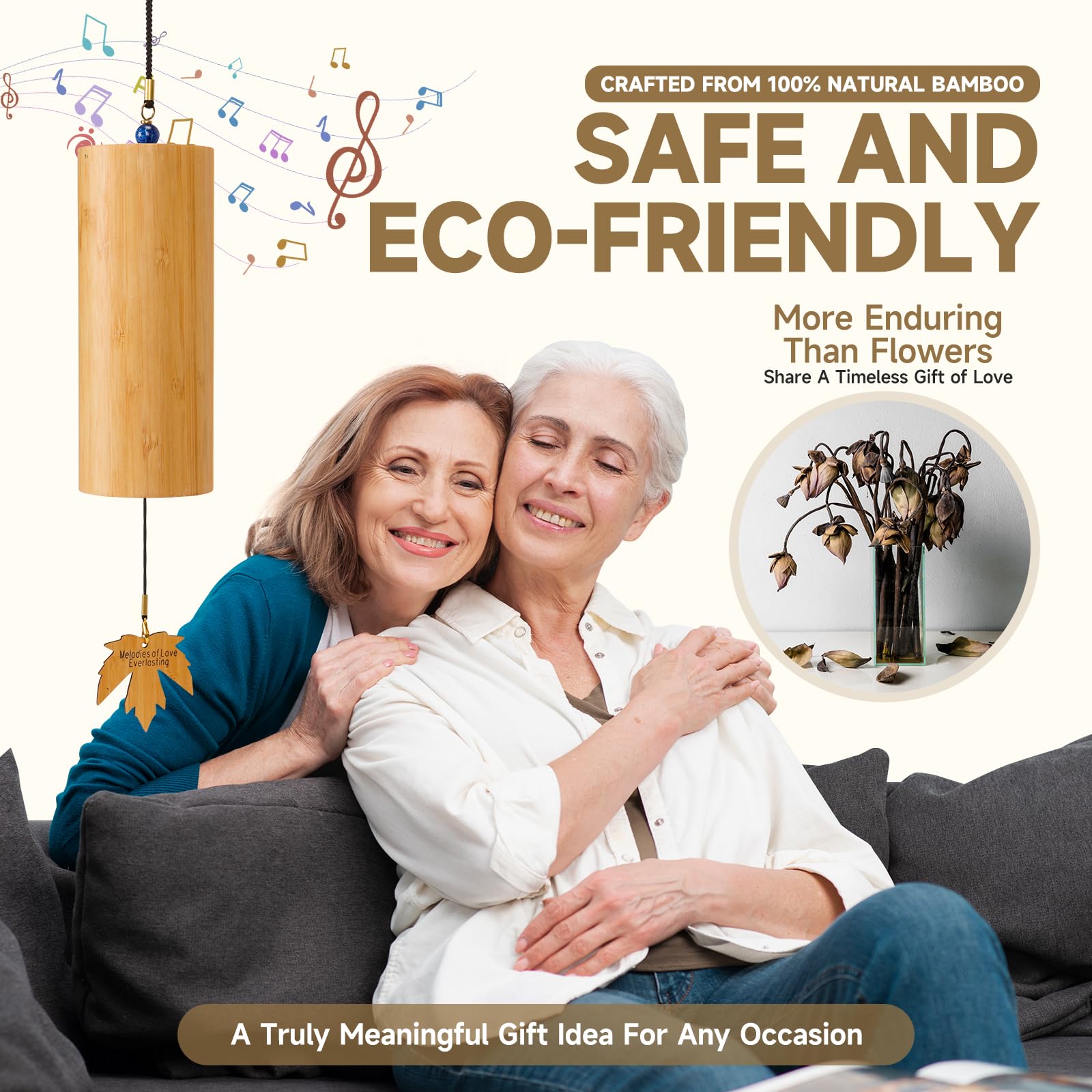 OcarinaWind Outdoor Bamboo Wind Chimes, Small Wooden Handcrafted Chimes with Calming Deep Tones & Natural Beautiful (C Major) Sound, Home Decor Gift Idea, Idea