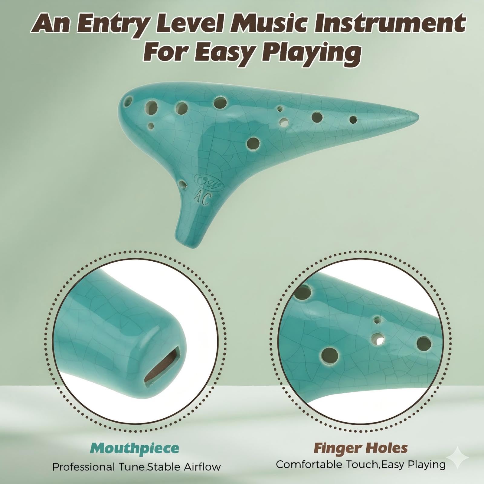 OcarinaWind® 12 Hole Ocarina Exquisite Craft of Blue Ice-crack Alto C,Tenor C Ocarina, Gift Idea