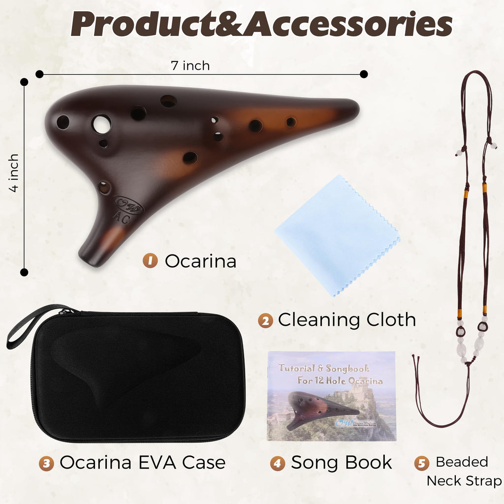 OcarinaWind "Forest Whisper" 12 Hole Ocarina Classic Straw Fire Masterpiece Collectible, Alto C Ceramic Ocarina - Highly Recommended by Shop Owner