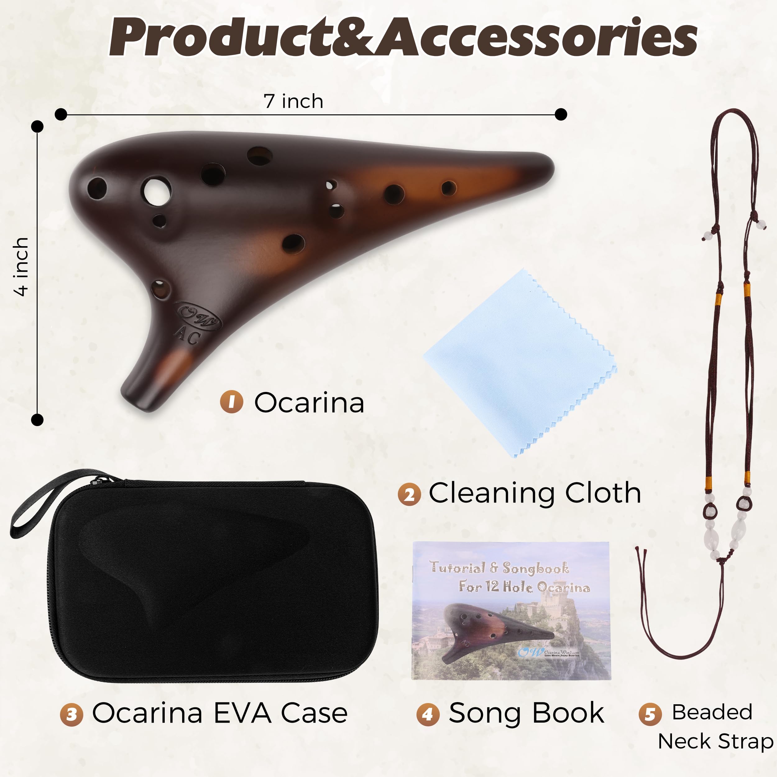 OcarinaWind "Forest Whisper" 12 Hole Ocarina Classic Straw Fire Masterpiece Collectible, Alto C Ceramic Ocarina - Highly Recommended by Shop Owner