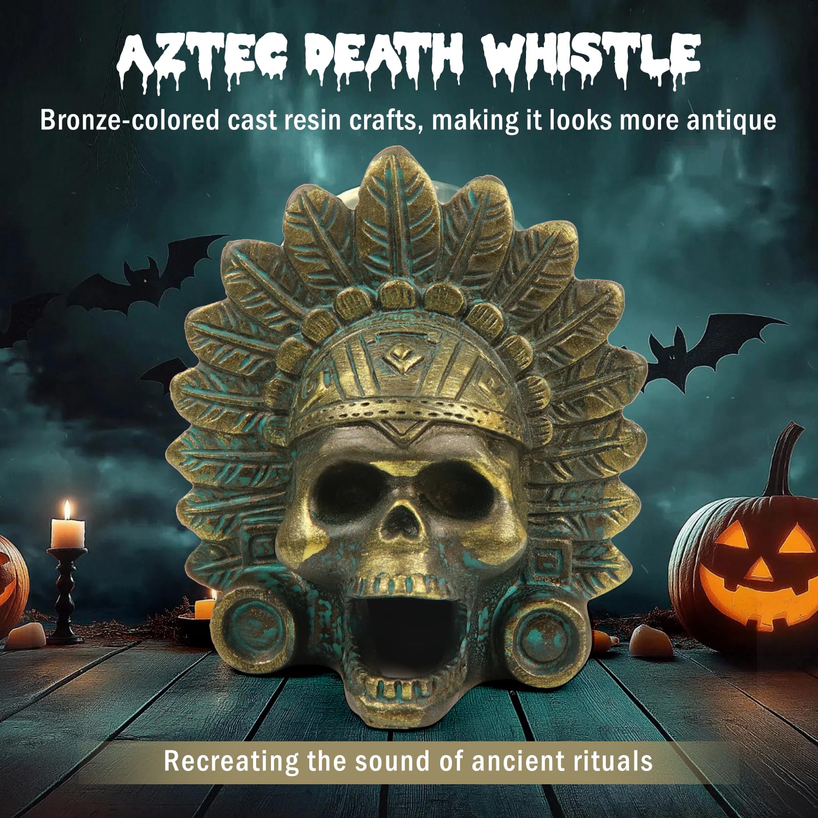 “OW” Aztec Death Whistle - Produces Loud Human-like Screams at high Decibels, 126+ Decibels Loud,Self Defense Whistle, Great Gift Idea (Antique Bronze)