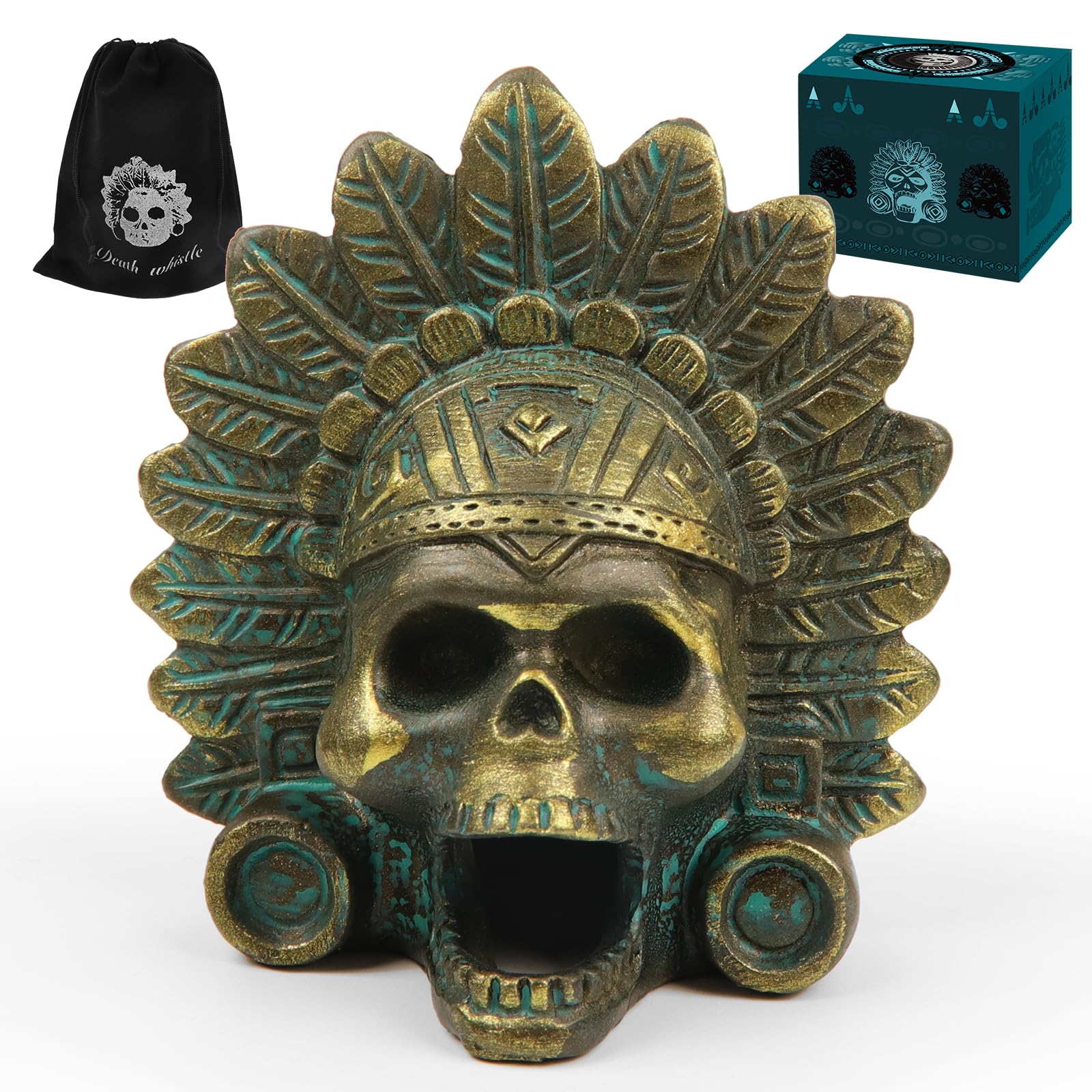 “OW” Aztec Death Whistle - Produces Loud Human-like Screams at high Decibels, 126+ Decibels Loud,Self Defense Whistle, Great Gift Idea (Antique Bronze)