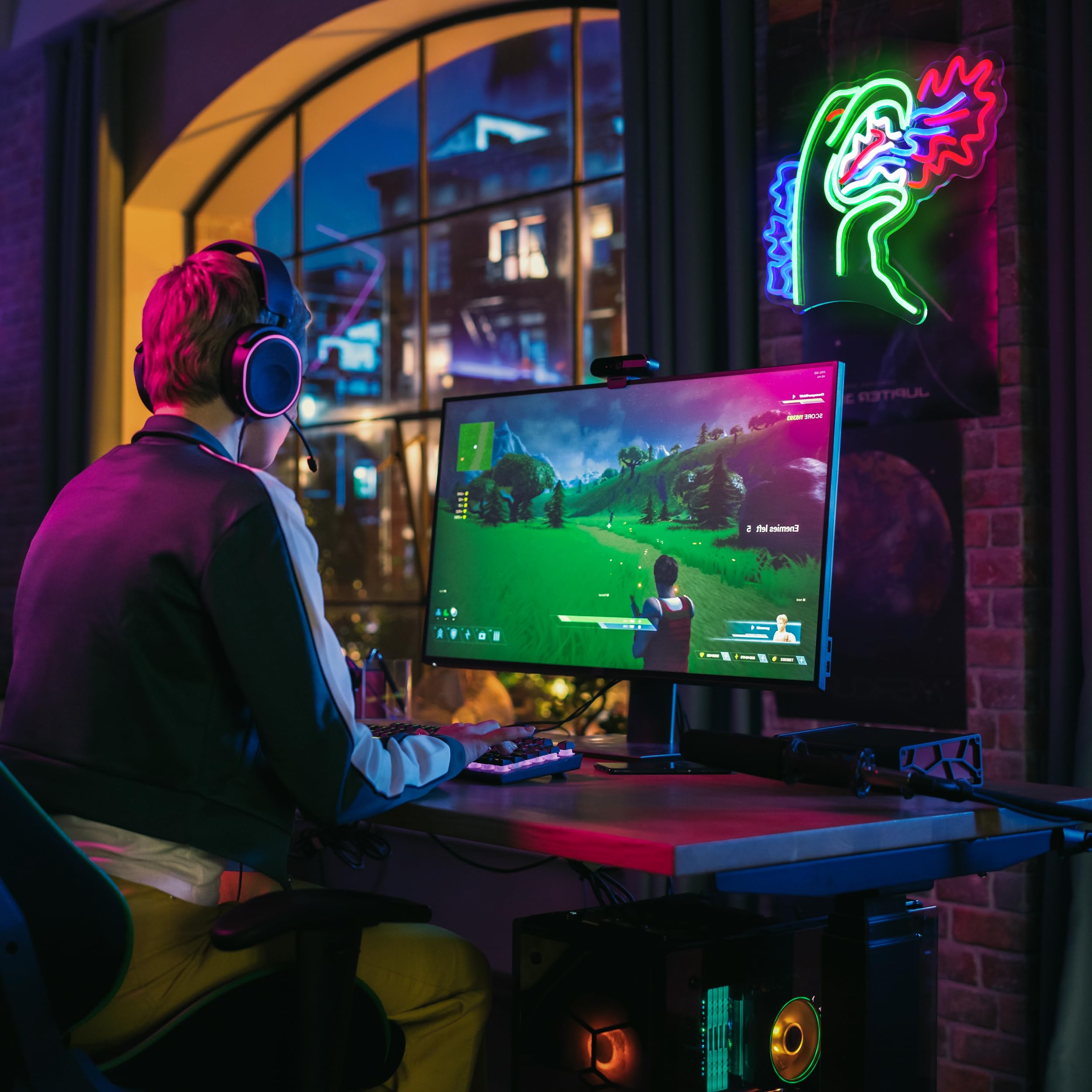 LED Neon Sign Light, Dinosaur Design, Multicolor Green Blue Red Wall Art, Indoor Decorative Light