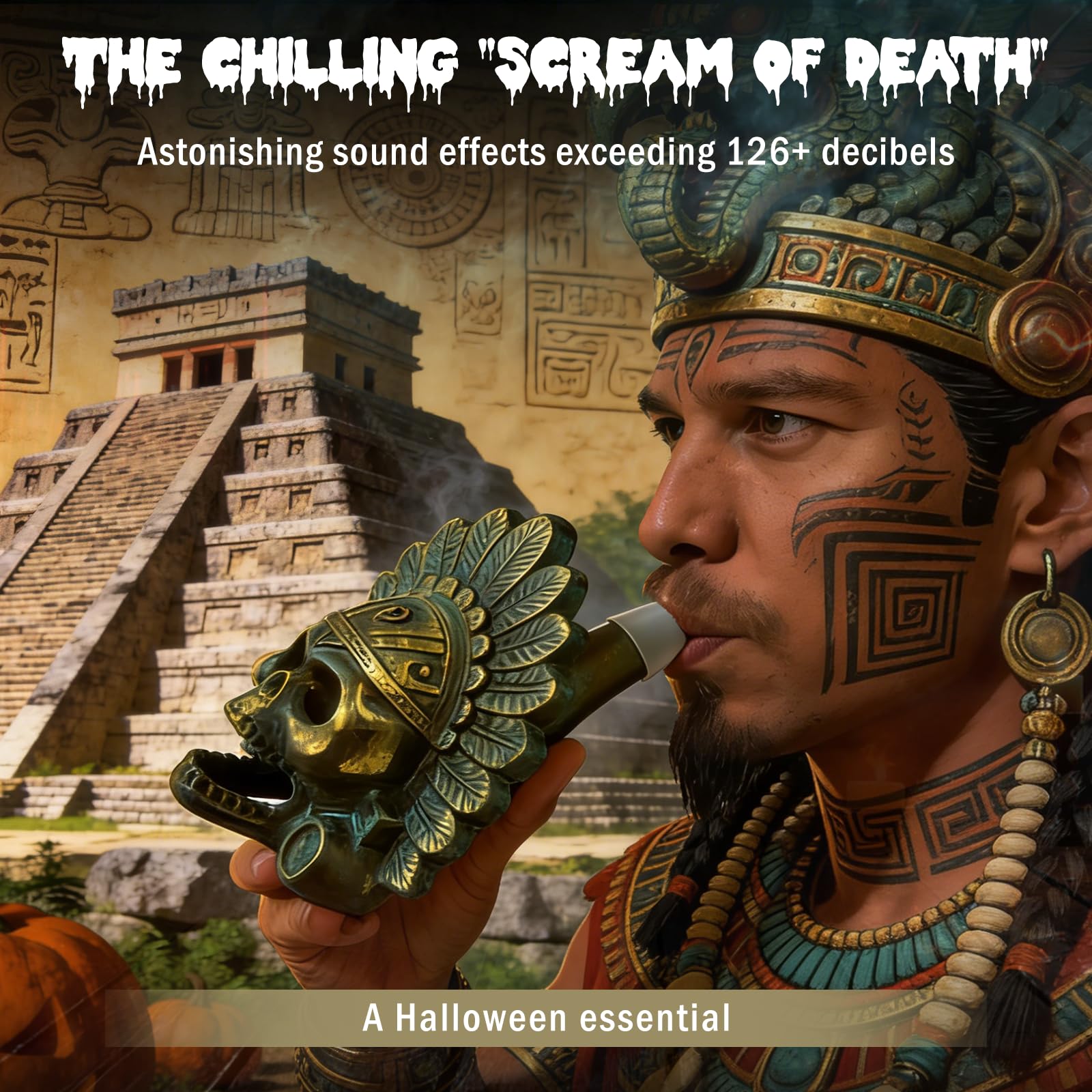 “OW” Aztec Death Whistle - Produces Loud Human-like Screams at high Decibels, 126+ Decibels Loud,Self Defense Whistle, Great Gift Idea (Antique Bronze)