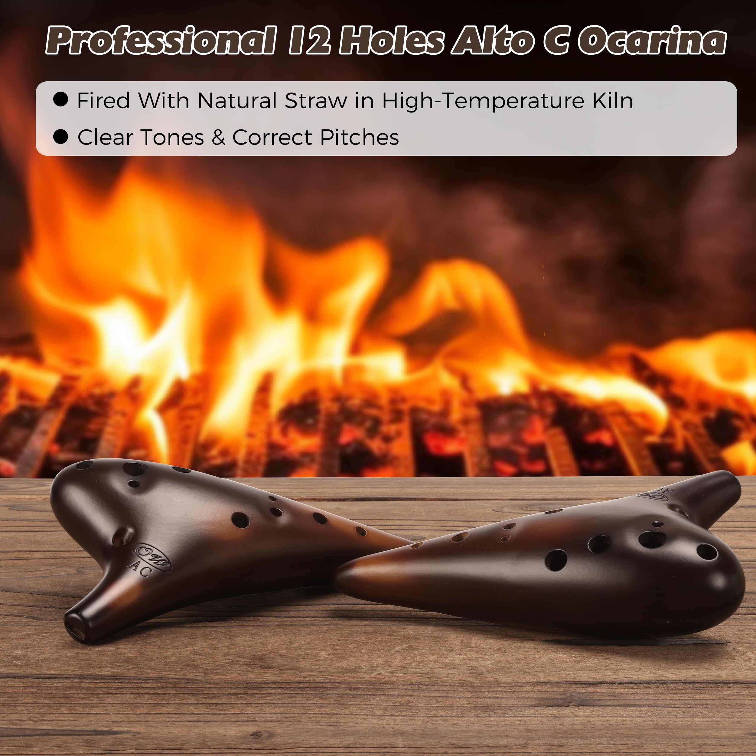 OcarinaWind "Forest Whisper" 12 Hole Ocarina Classic Straw Fire Masterpiece Collectible, Alto C Ceramic Ocarina - Highly Recommended by Shop Owner