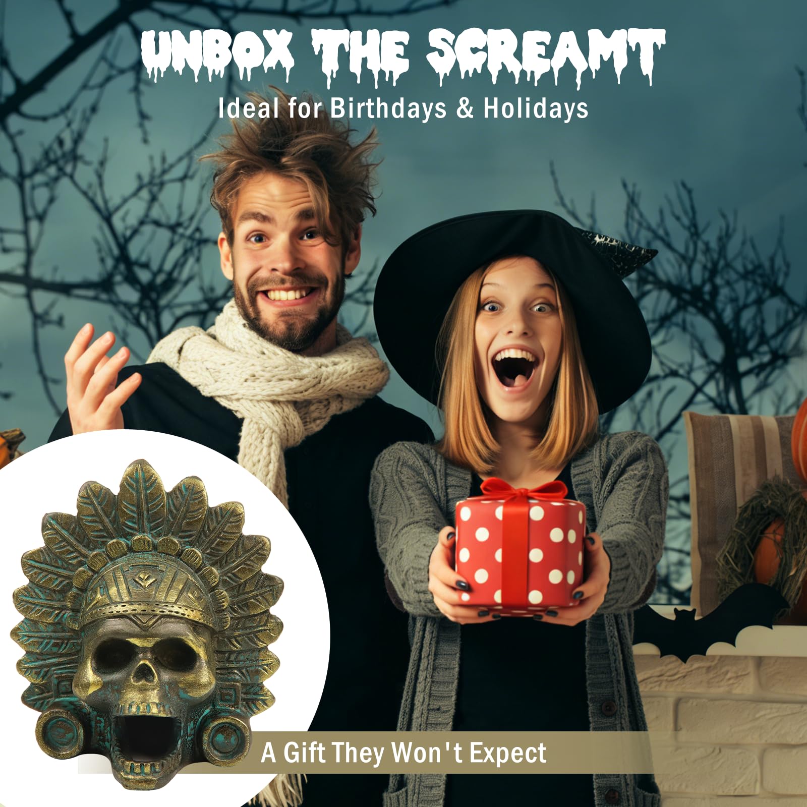 “OW” Aztec Death Whistle - Produces Loud Human-like Screams at high Decibels, 126+ Decibels Loud,Self Defense Whistle, Great Gift Idea (Antique Bronze)