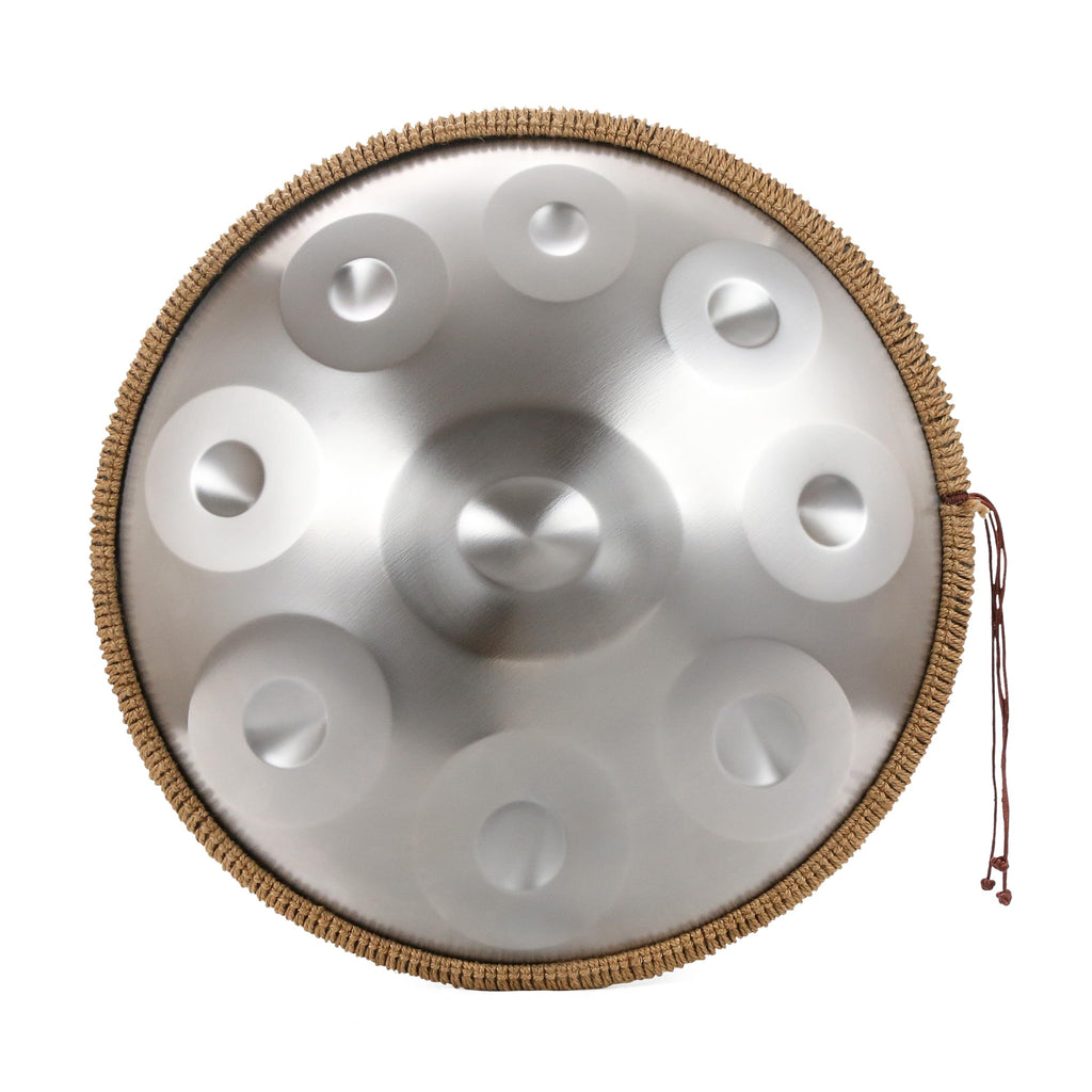 "OW" hand pan in D Minor 9 notes steel hand drum + Soft Hand Pan Bag, Silver,22 inches 432HZ