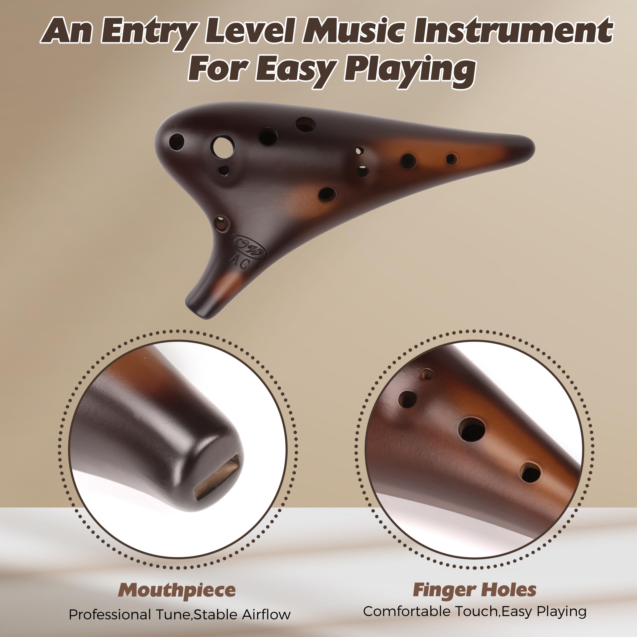 OcarinaWind "Forest Whisper" 12 Hole Ocarina Classic Straw Fire Masterpiece Collectible, Alto C Ceramic Ocarina - Highly Recommended by Shop Owner