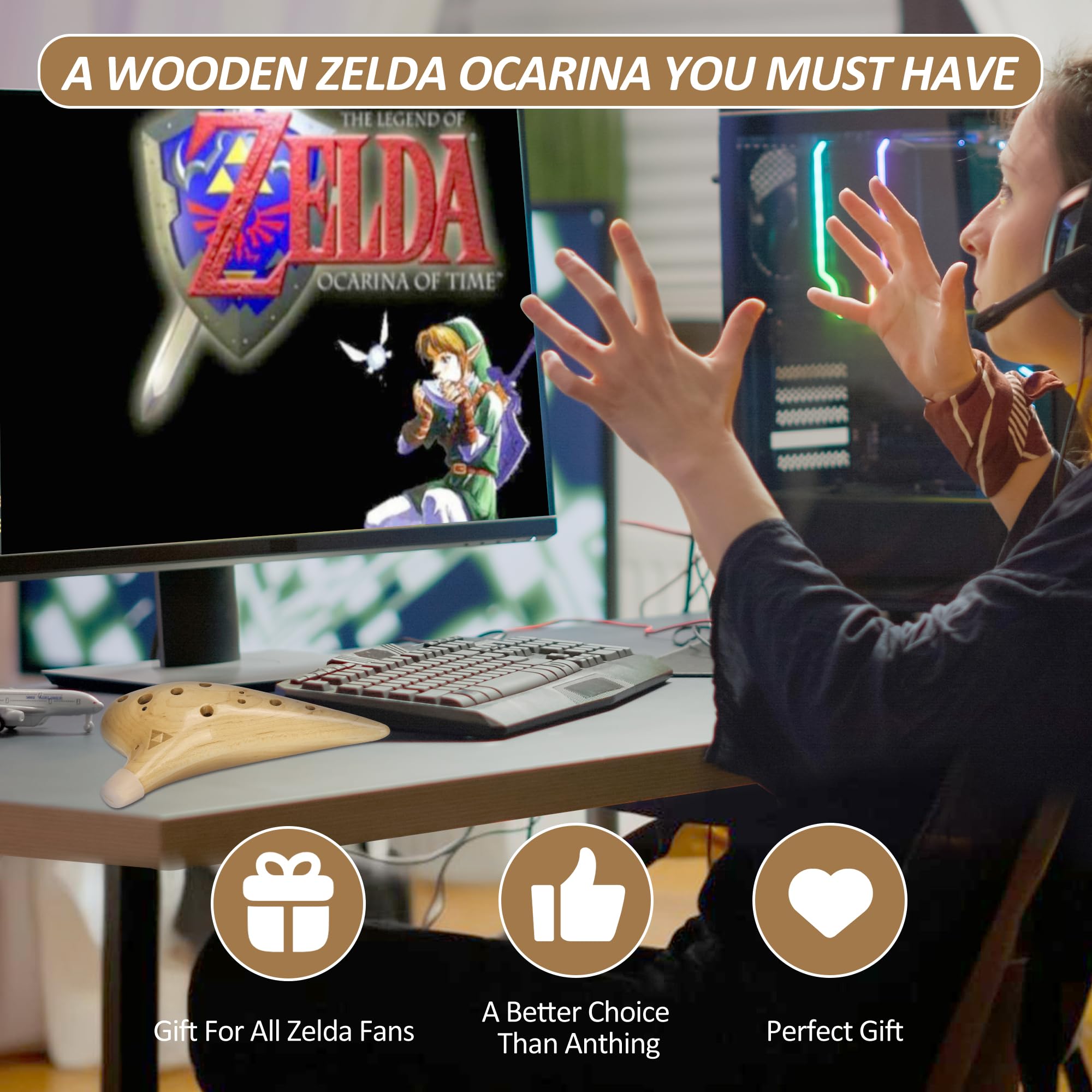 12 Hole Wooden Ocarina Alto C Maple Wood ,Tenor C Ocarina, Gift Idea for Zelda Fans