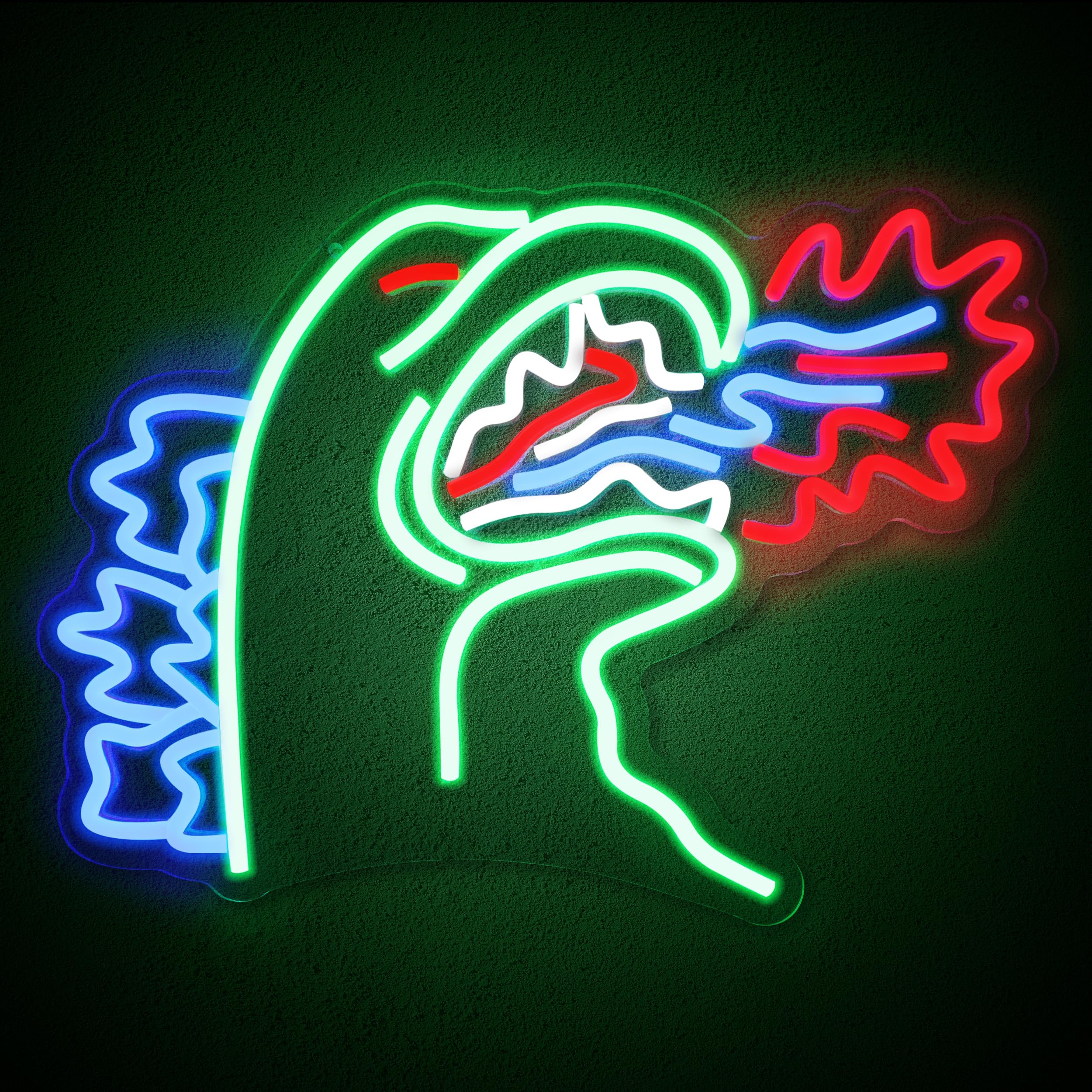 LED Neon Sign Light, Dinosaur Design, Multicolor Green Blue Red Wall Art, Indoor Decorative Light