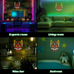 LED Neon Devil Mask Wall Sign, Japanese Hannya Mask Neon Sign for Wall Décor,Red and Yellow, Decorative Light Art,Dimmable LED Neon Tattoo Studio Sign - USB Anime Demon Art Light for Man Cave