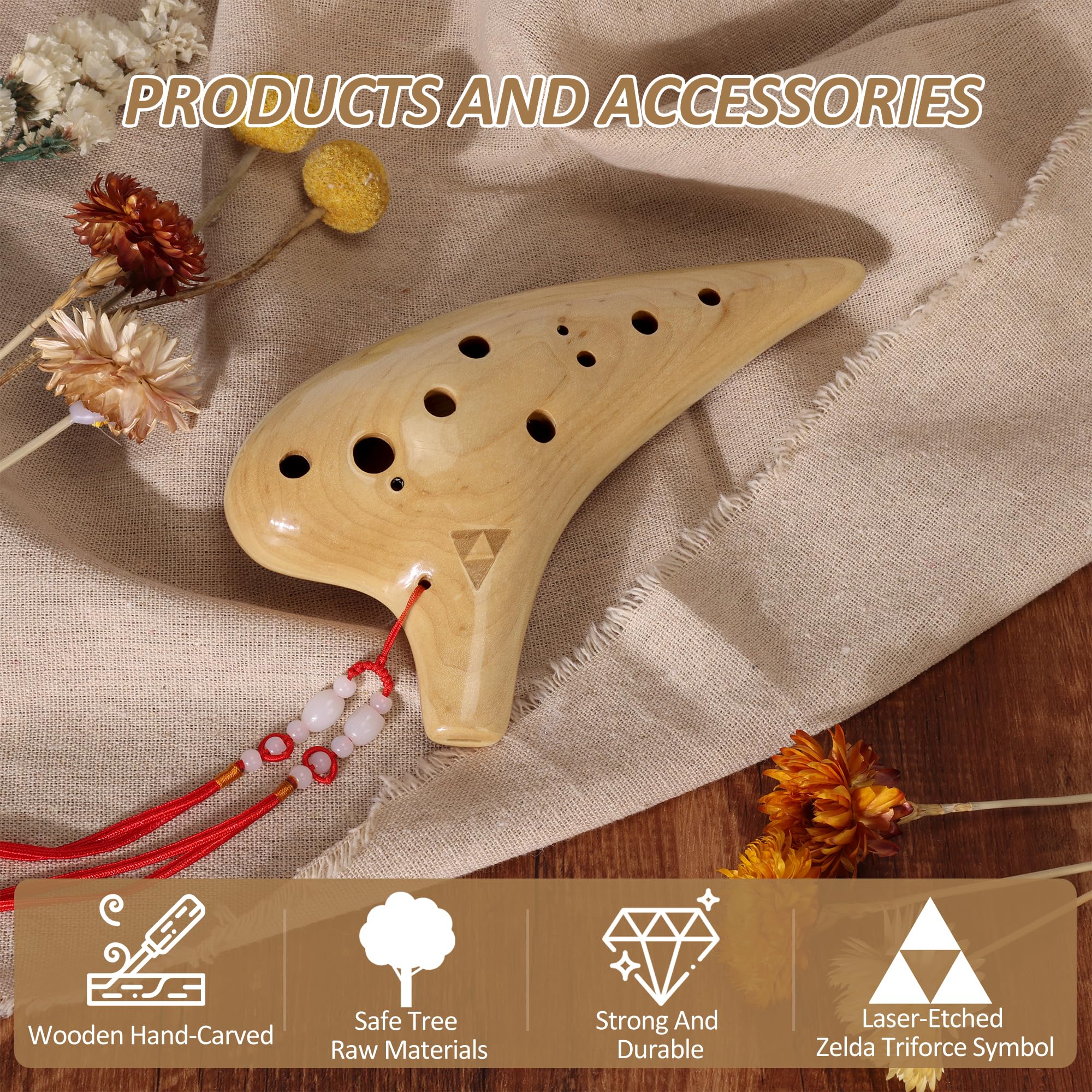 12 Hole Wooden Ocarina Alto C Maple Wood ,Tenor C Ocarina, Gift