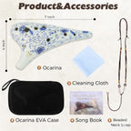 OcarinaWind 12 Hole Ocarina Classic Masterpiece Collectible, Alto C Ceramic Ocarina,White&Blue Ceramic