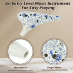 OcarinaWind 12 Hole Ocarina Classic Masterpiece Collectible, Alto C Ceramic Ocarina,White&Blue Ceramic