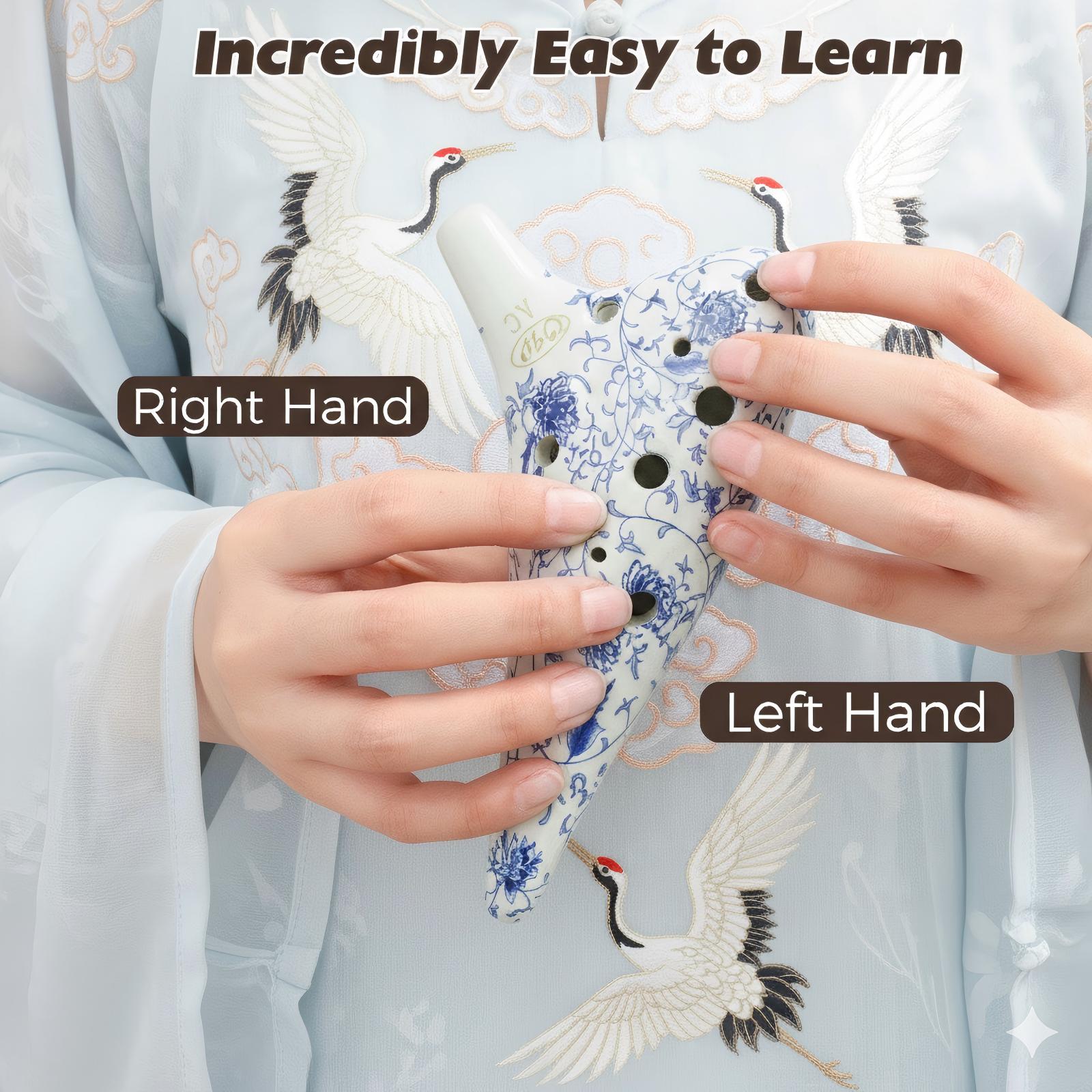 OcarinaWind 12 Hole Ocarina Classic Masterpiece Collectible, Alto C Ceramic Ocarina,White&Blue Ceramic