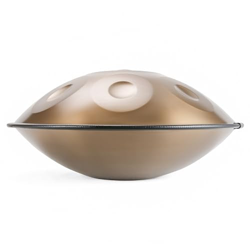 “OW” Hand Pan in D Minor 10 Notes Steel Hand Drum and Soft Hand Pan Bag - 22.8 Inches (58cm), Gold(D Minor) with 10 Notes D3 A3 B3b C4 D4 E4 F4 G4 A4 C5