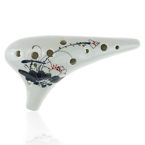 OcarinaWind Hand Painting 12 Hole Ocarina, Alto C Ocarina,Ceramic 12 Hole Ocarina (Hand Painting Lotus)