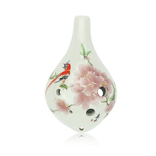 OcarinaWind "Bird Loves Flower" 6 Hole Ceramic Ocarina,6 Hole Alto C Ocarina,Hand Painting