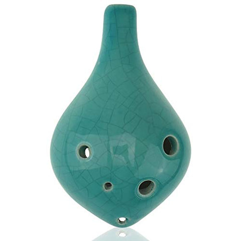 6 Hole Ocarina Ceramic Ocarina Wine Bottle Style Ice Crack Glazed Craft China Blue - Alto C