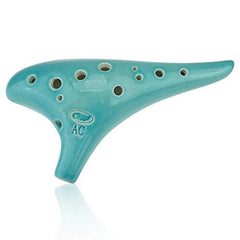 "Mountain Echo" 12 Hole Alto C Ocarina,Blue Ice Crack Ceramic, Unique Design and Well Tuned, Comfortable to Hold and Play (Blue)