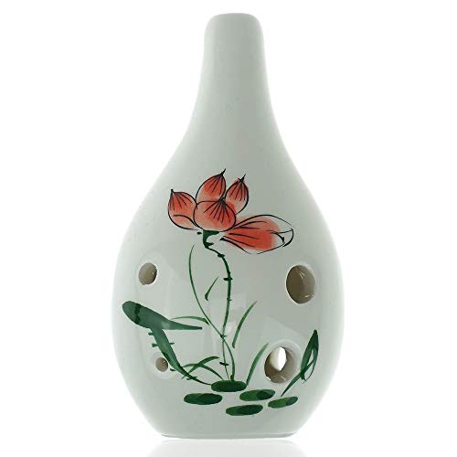 Hand Painting"Lotus" 6 Hole Ocarina,Alto C,Glazed Ceramic,Beautiful Design,Water Drop Style by OcarinaWind