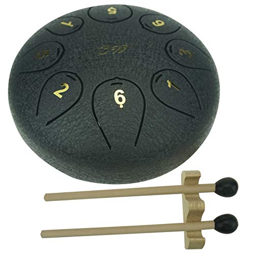 "OcarinaWind" 5.5 inches C Major Steel Tongue Drum Black 8 Notes Drum with Couple of Mallets, Beautifully finished and peaceful sound