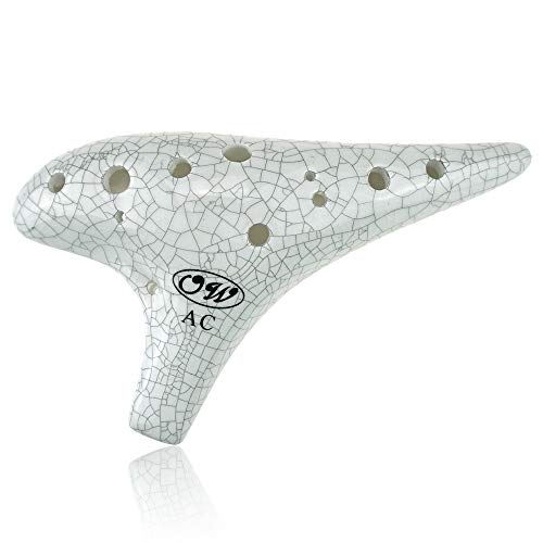 "Rhythm of Earth" 12 Hole Sweet Potato Ocarina Crack White Ceramic Alto C Ocarina,Choice for Beginner,Music Instrument Gift Idea