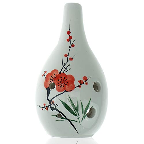 Hand Painting"Plum Blossom" 6 Hole Ocarina,Alto C,Glazed Ceramic,Beautiful Design,Water Drop Style by OcarinaWind