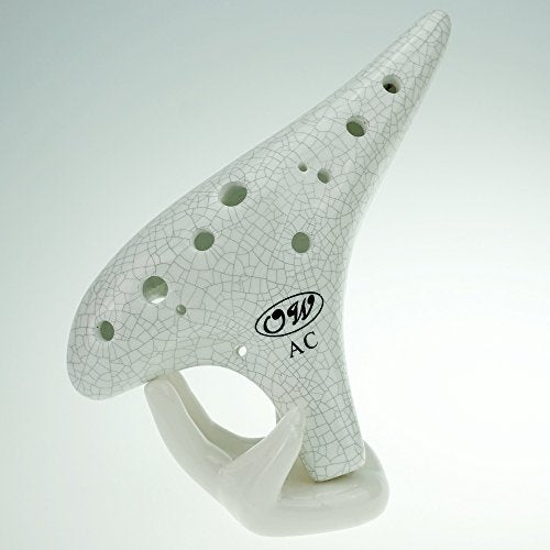 "Rhythm of Earth" 12 Hole Sweet Potato Ocarina Crack White Ceramic Alto C Ocarina,Choice for Beginner,Music Instrument Gift Idea