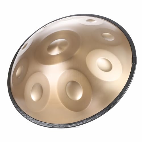 “OW” Hand Pan in D Minor 10 Notes Steel Hand Drum and Soft Hand Pan Bag - 22.8 Inches (58cm), Gold(D Minor) with 10 Notes D3 A3 B3b C4 D4 E4 F4 G4 A4 C5