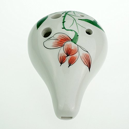 Hand Painting"Summer Lotus" 6 Hole Ocarina,Alto C,Glazed Ceramic,Beautiful Design,Wine Bottle Style by OcarinaWind