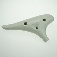 "Mountain Echo" 12 Hole Alto C Ocarina,White Ice Crack Ceramic, Unique Design and Well Tuned, Comfortable to Hold and Play (White)