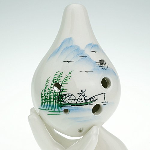 Hand Painting "Shan Shui" 6 Hole Ocarina,Alto C,Glazed Ceramic,Beautiful Design,Wine Bottle Style by OcarinaWind