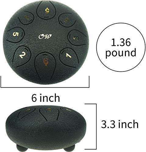 "OcarinaWind" 5.5 inches C Major Steel Tongue Drum Black 8 Notes Drum with Couple of Mallets, Beautifully finished and peaceful sound