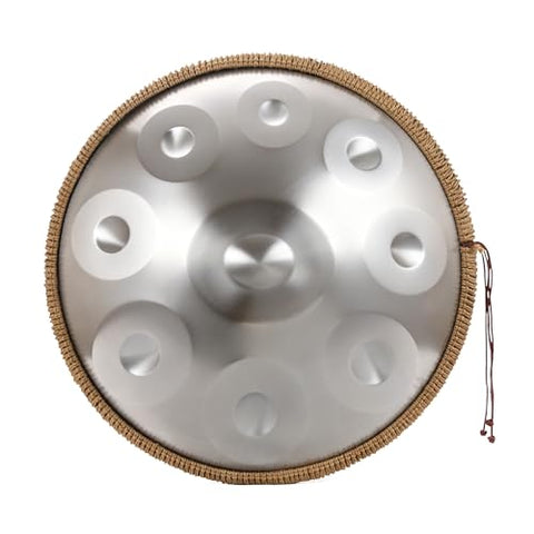 "OW" hand pan in D Minor 9 notes steel hand drum + Soft Hand Pan Bag, Silver,22 inches 440HZ