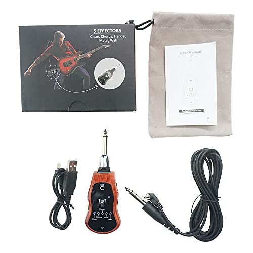 OW Portable Guitar Headphone Amp Synthesizer Pocket Guitar Plug Guitar Amplifier Rechargeable for Electric Guitar with Bluetooth Receiver Support 5 Effects: Clean/Chorus/Flanger/Metal/Wah