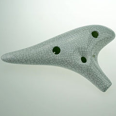 "Rhythm of Earth" 12 Hole Sweet Potato Ocarina Crack White Ceramic Alto C Ocarina,Choice for Beginner,Music Instrument Gift Idea